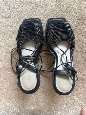 All Saints Black Braided Lace-Up Square-Toe Sandals